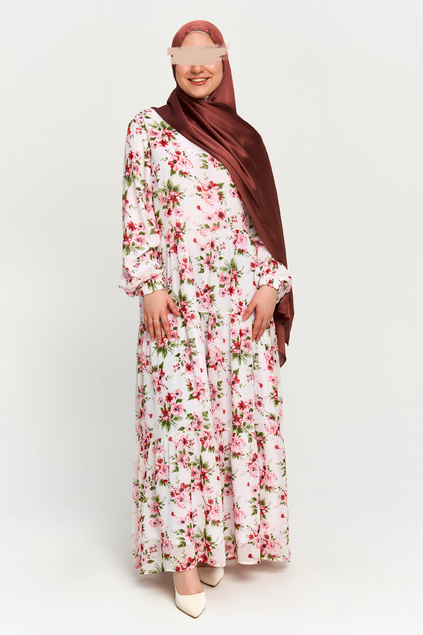 Floral Maxi Chiffon Dress - Spring White | Momina Hijabs Floral Maxi Chiffon Dress - Spring White | Momina Hijabs