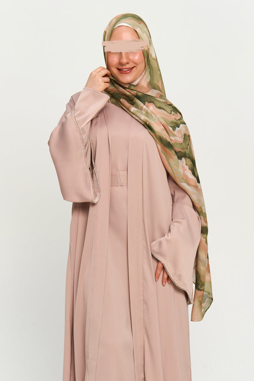 Nura Satin Abaya Set - Sandstone