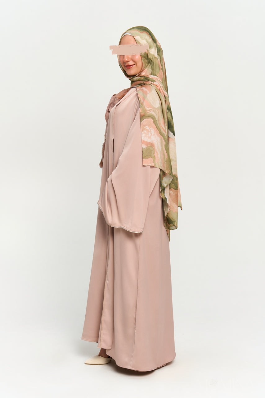 Nura Satin Abaya Set - Sandstone
