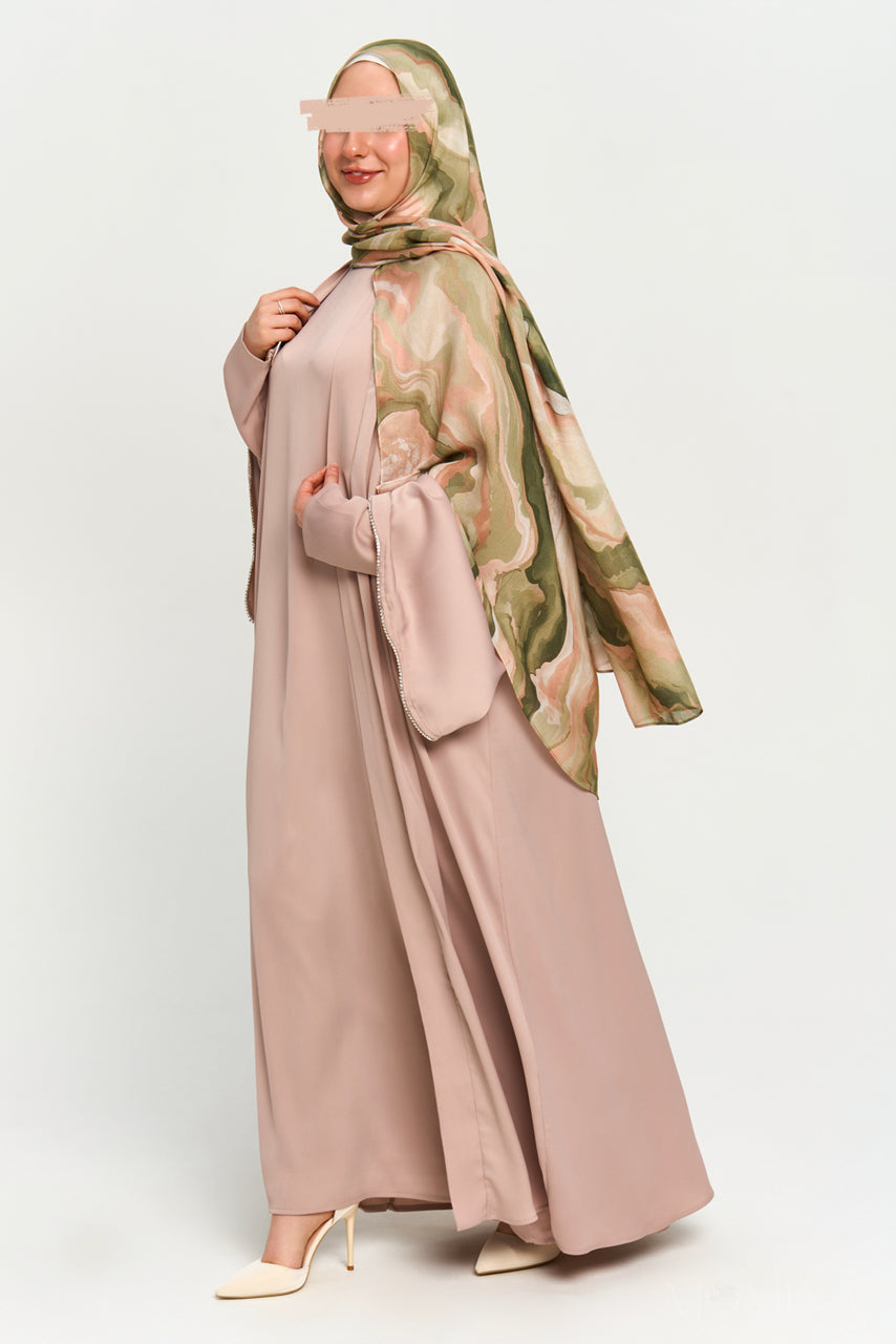 Nura Satin Abaya Set - Sandstone