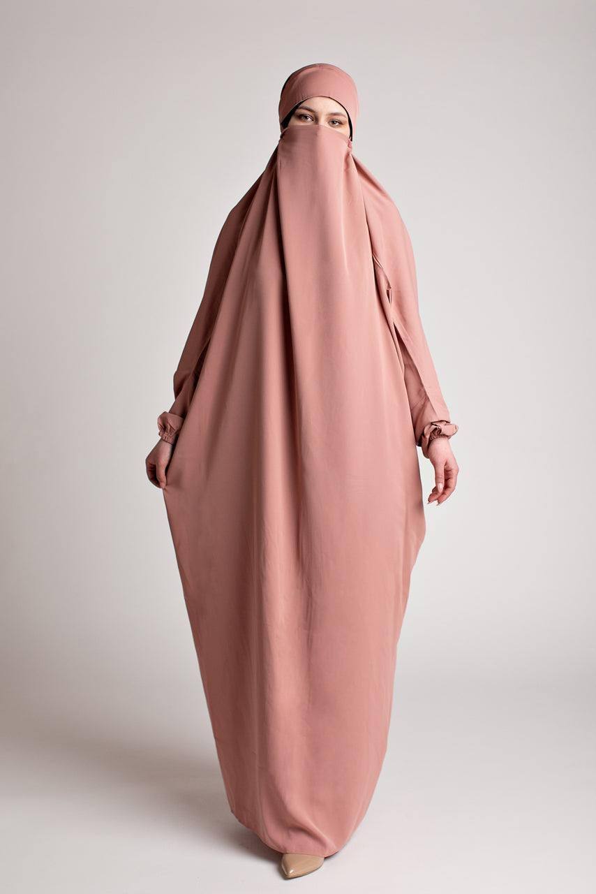 Robe De Prière Musulmane One Piece Avec Hijab – Abaya Jilbab Hooded Complet Niqab Ramadan Rose