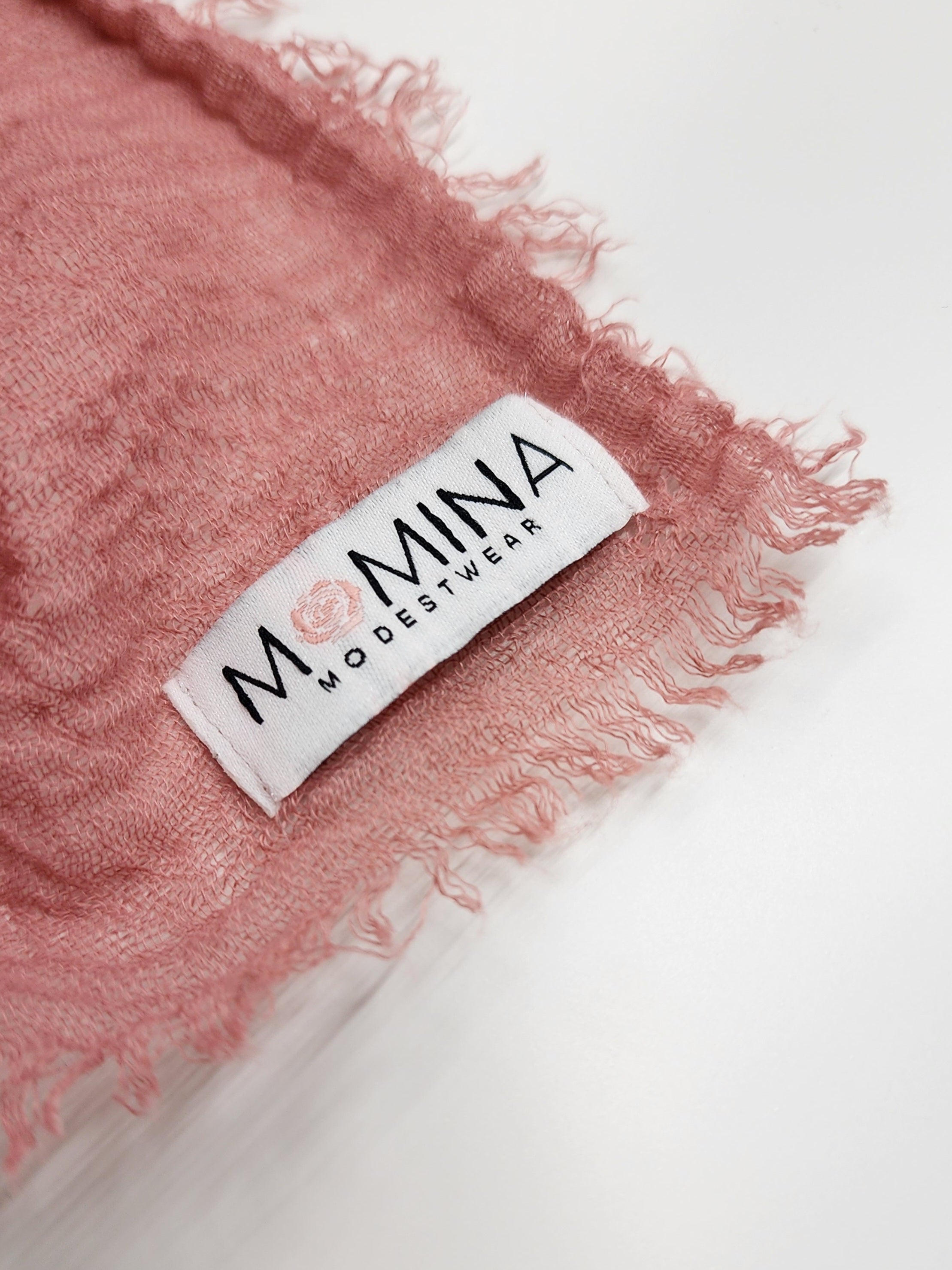 Original Momina Modestwear tag on a Cotton Crinkle Hijab