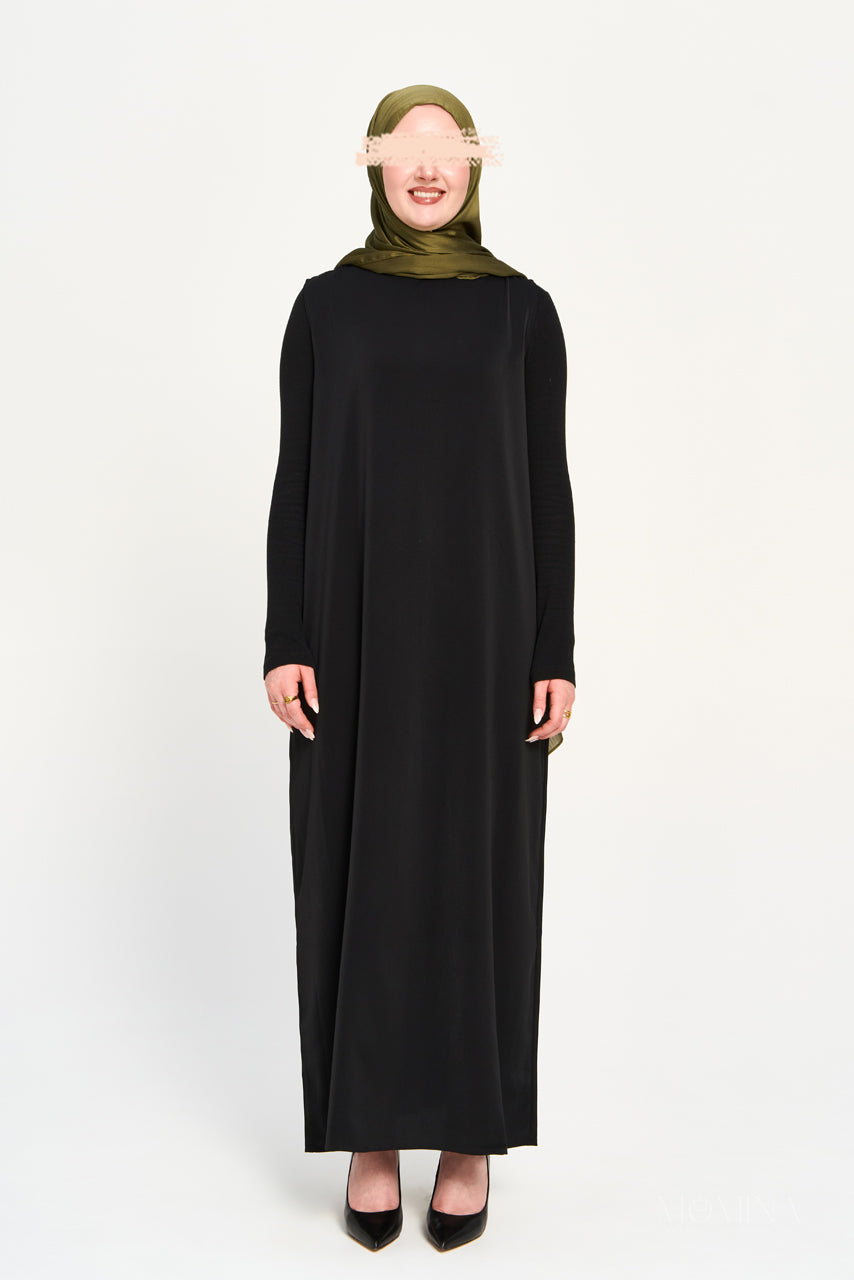Amal Embroidered Abaya Set - Coal
