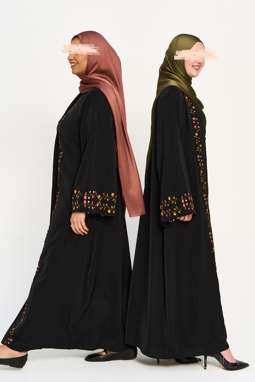 Amal Embroidered Abaya Set - Coal
