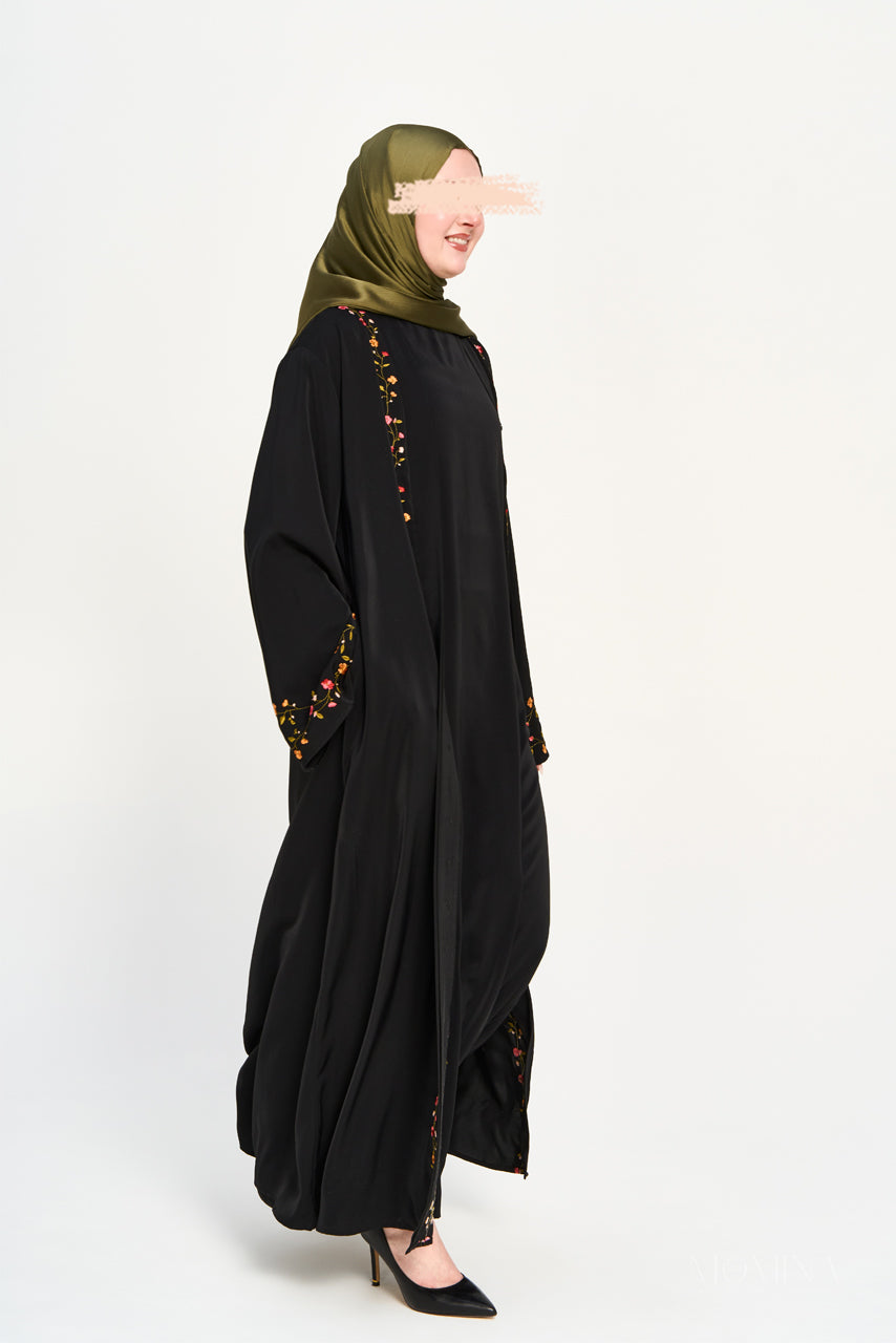 Amal Embroidered Abaya Set - Coal
