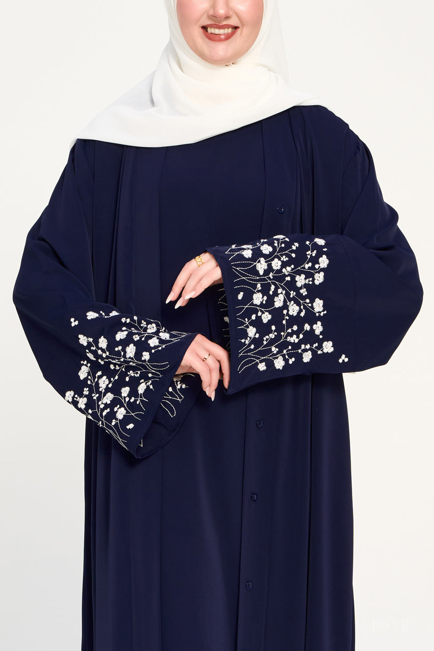 Amal Embroidered Abaya Set - Moonlit