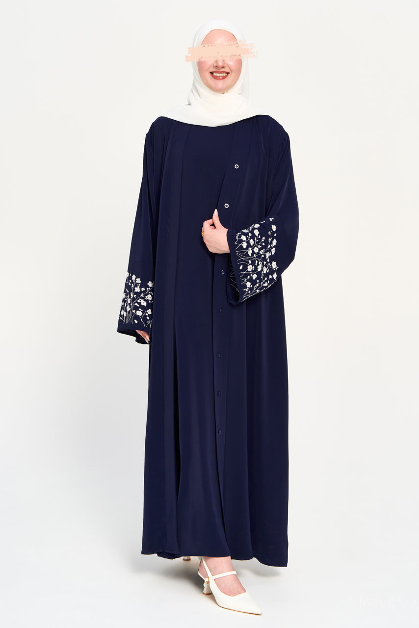 Amal Embroidered Abaya Set - Moonlit