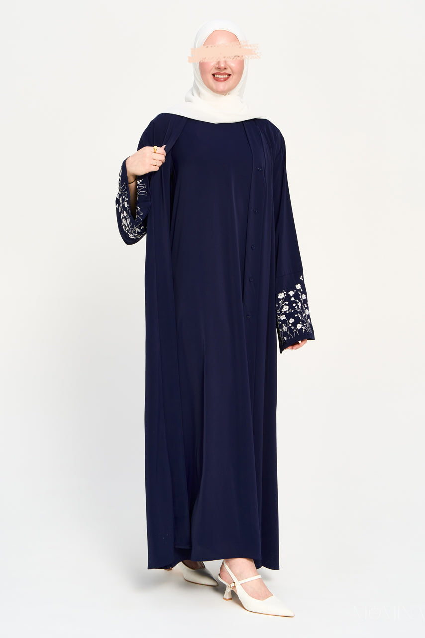 Amal Embroidered Abaya Set - Moonlit