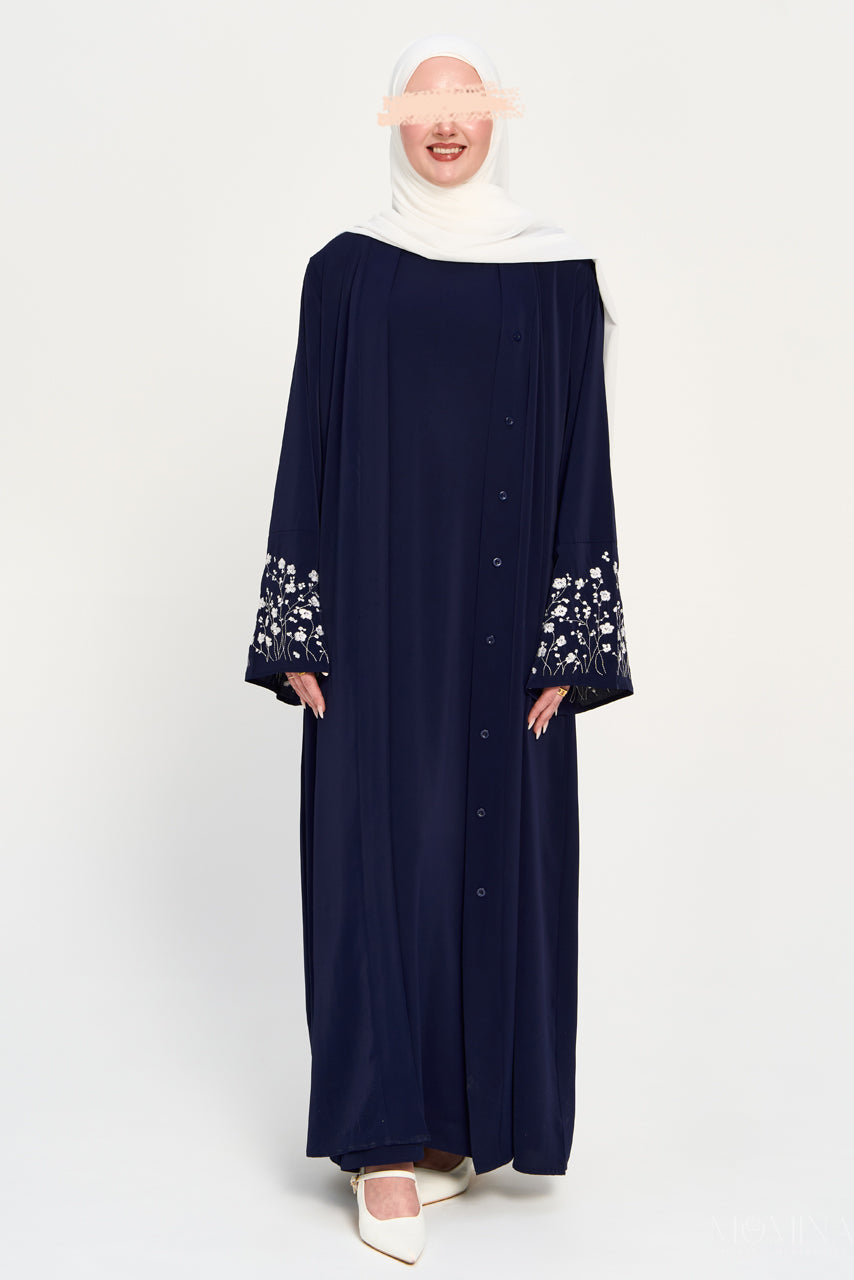 Amal Embroidered Abaya Set - Moonlit