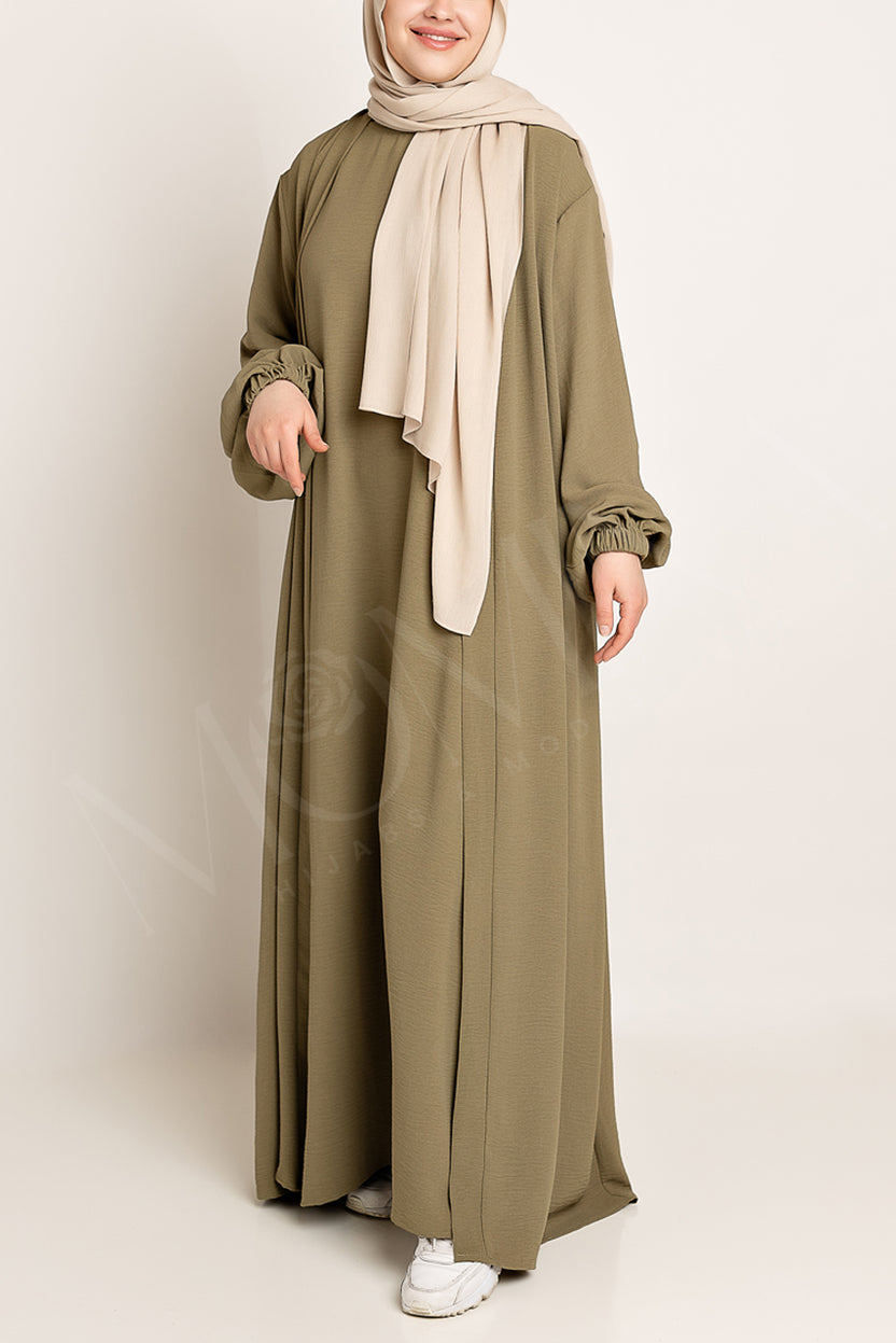 Women Abaya Dress With Leopard Print Chiffon Hijab