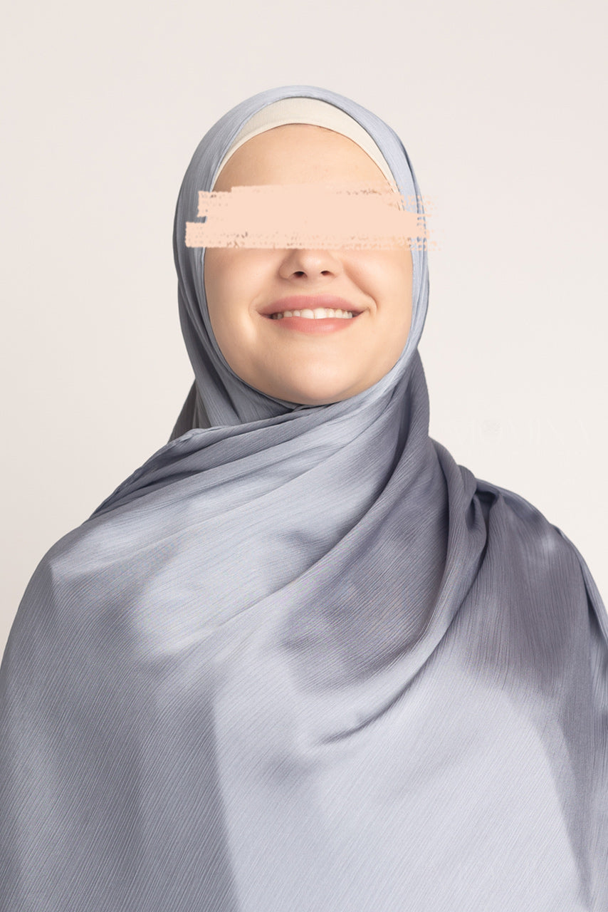 Hijab froissé en satin de soie - Aquamarine