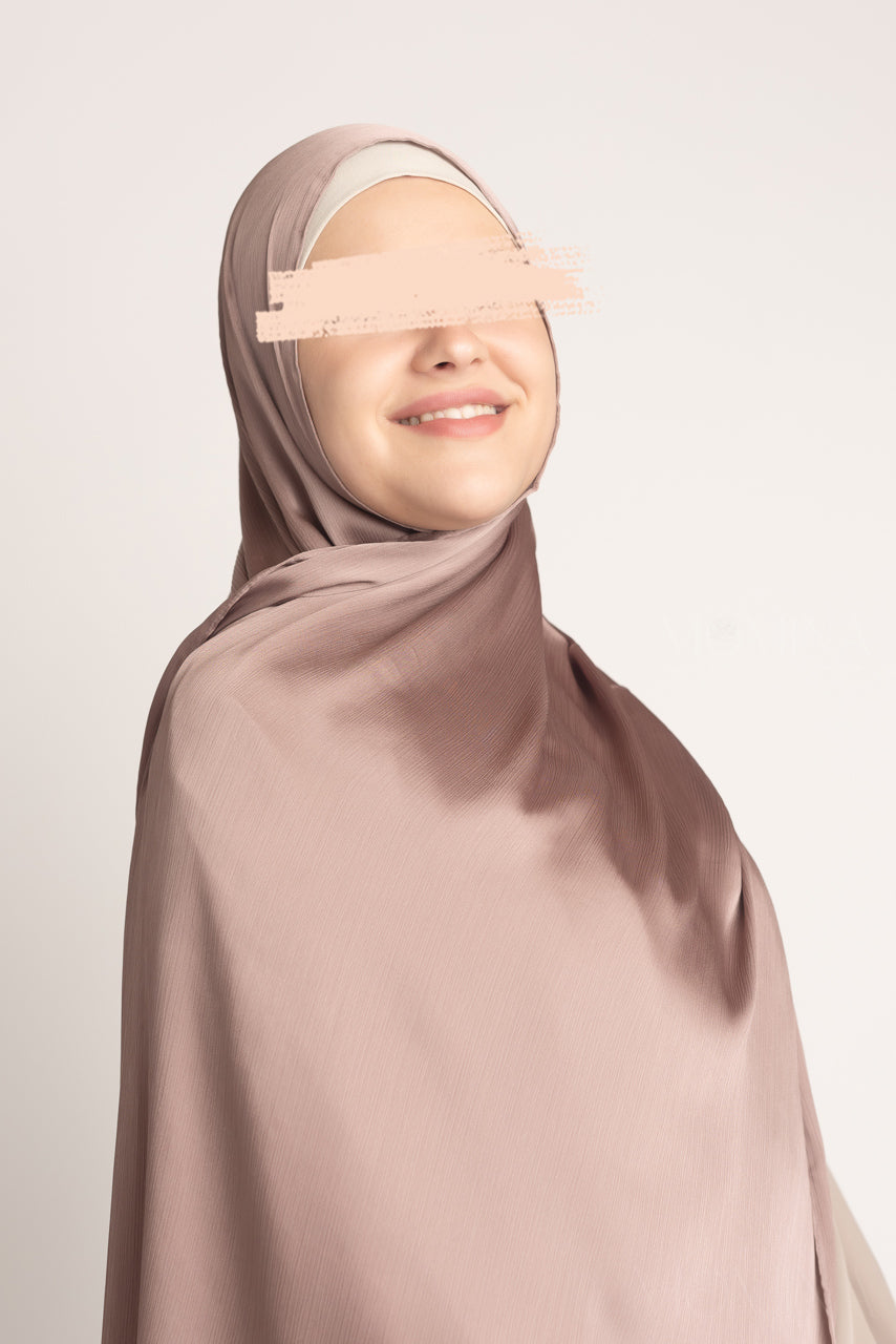 Hijab froissé en satin de soie - bronzé