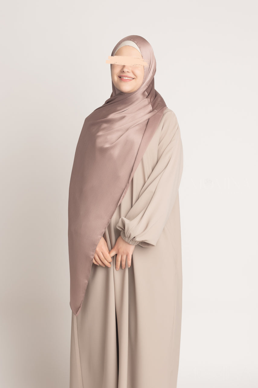 Hijab froissé en satin de soie - bronzé