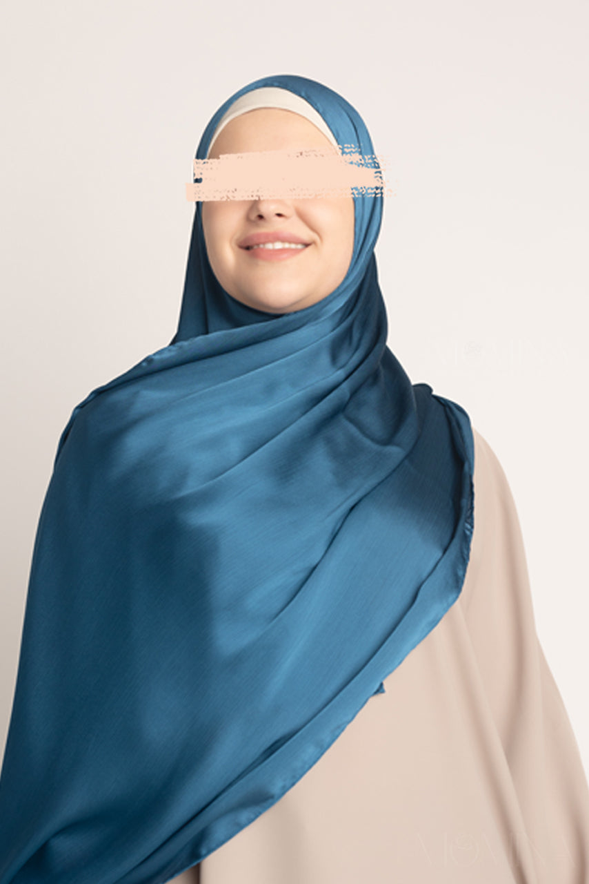 Silk Satin Crinkle Hijab - Chrome Blue