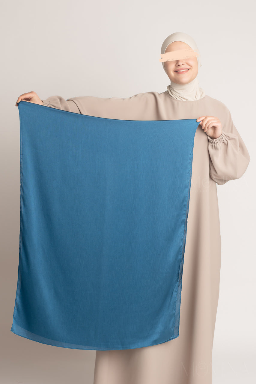 Satin Crinkle Hijab - Chrome Blue