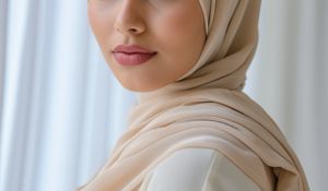Close up shot of a model wearing a Classic Square Chiffon Hijab