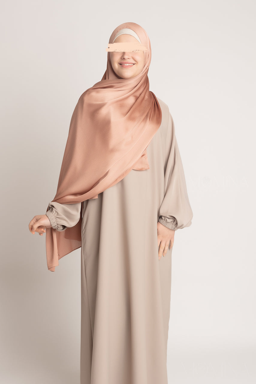 Hijab froissé en satin de soie - Poudre de cuivre