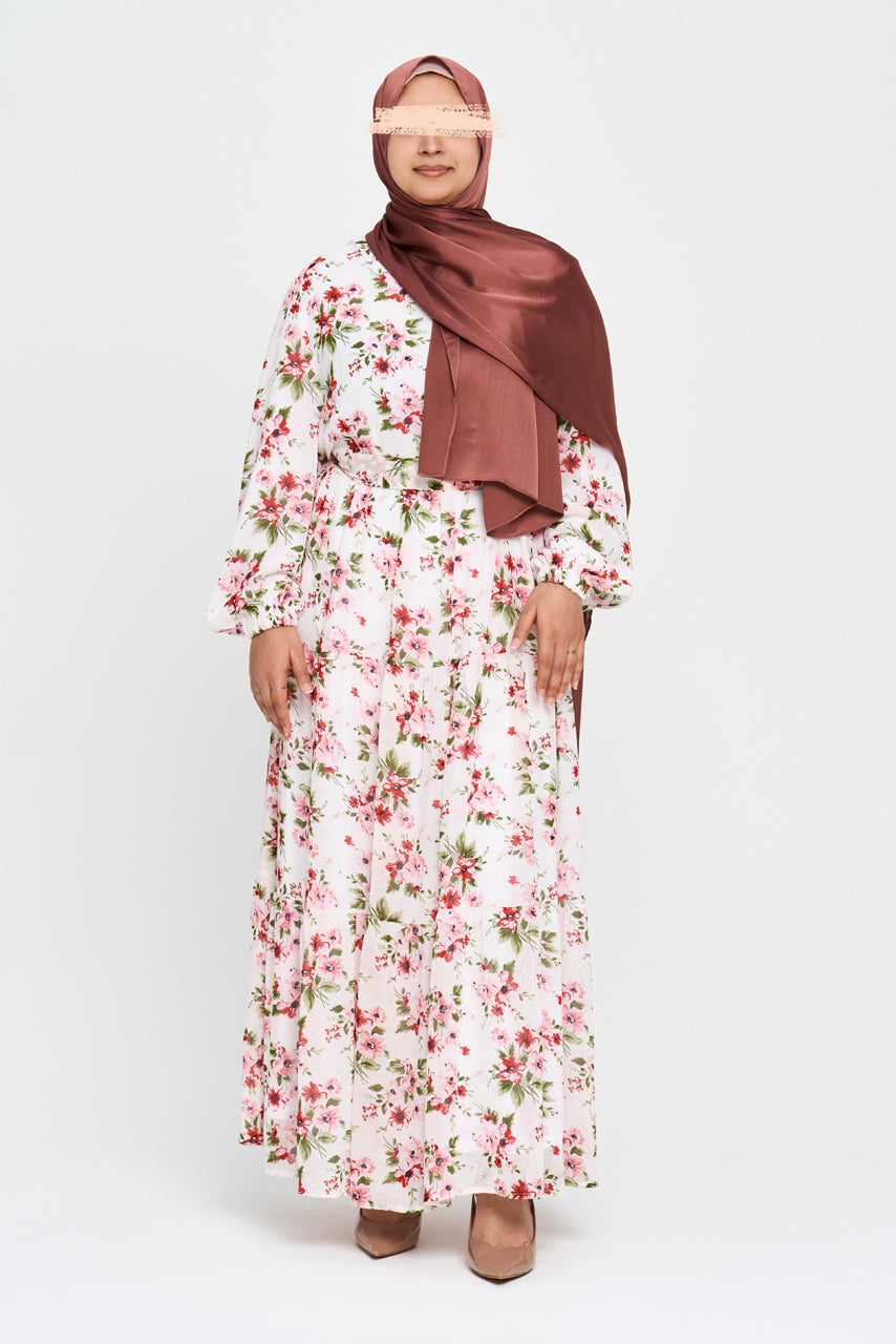 Floral Maxi Chiffon Dress - Spring White