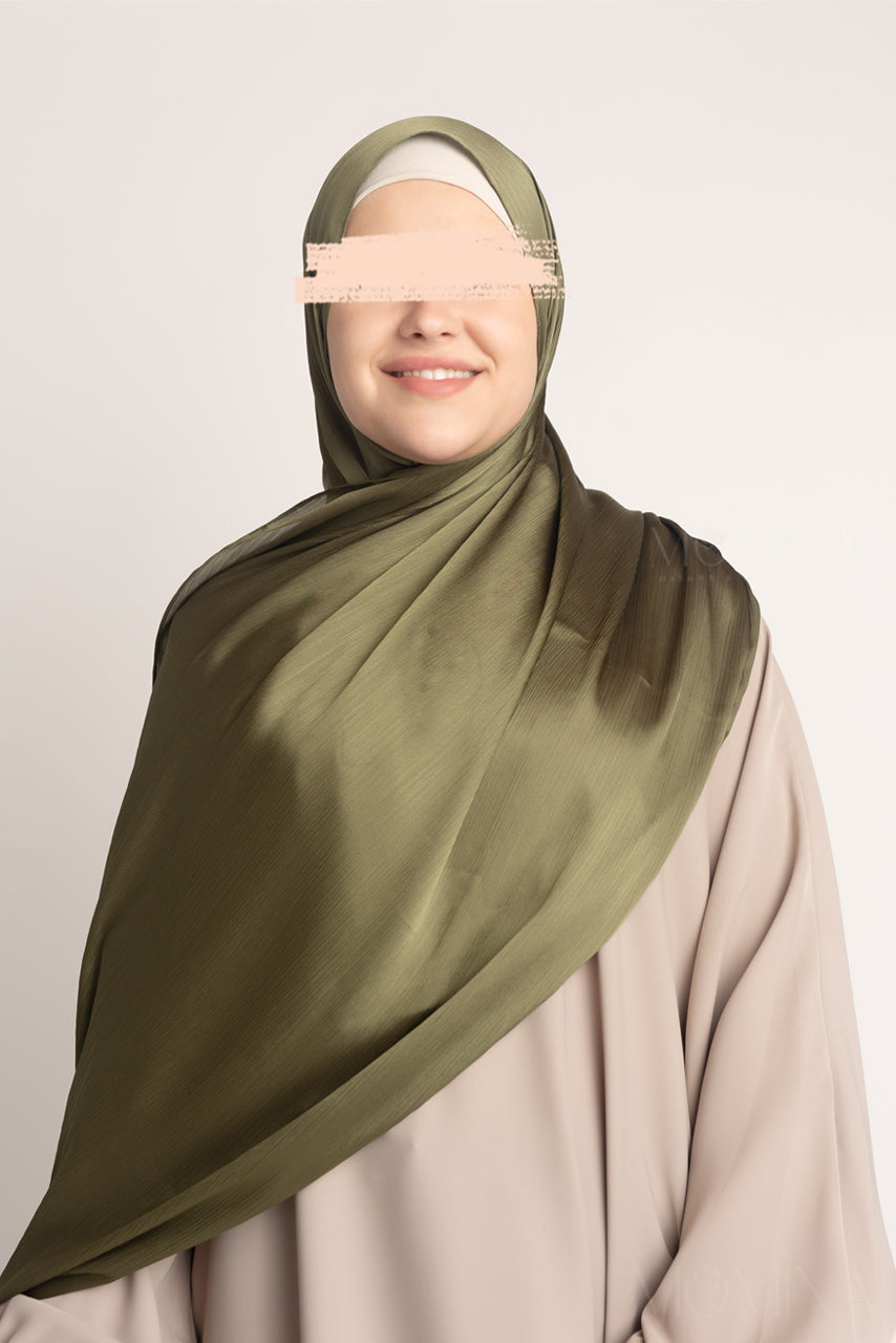 Silk Satin Crinkle Hijab - Green Sapphire