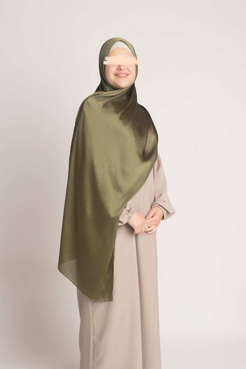 Hijab Froissé en Satin de Soie - Saphir Vert