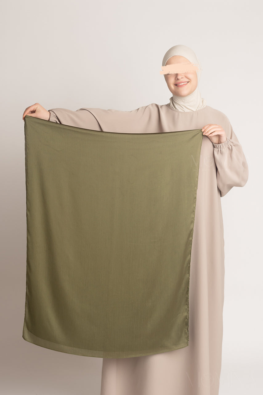 Hijab Froissé en Satin de Soie - Saphir Vert