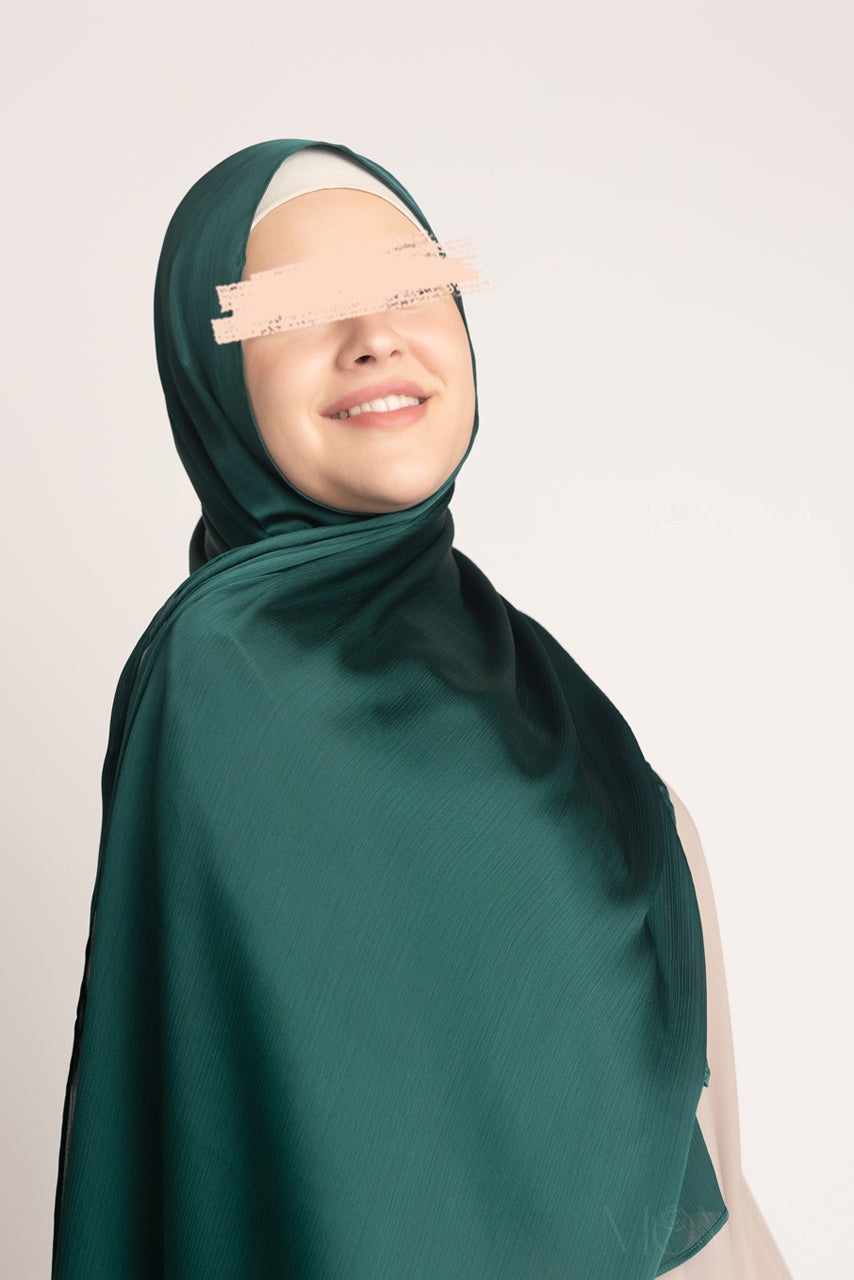 Hijab froissé en satin de soie - Jade