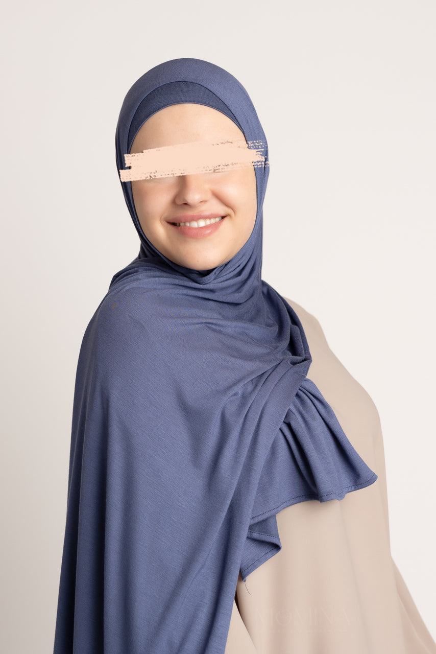 Matching Premium Jersey Hijab & Undercap Set - Blue Ink