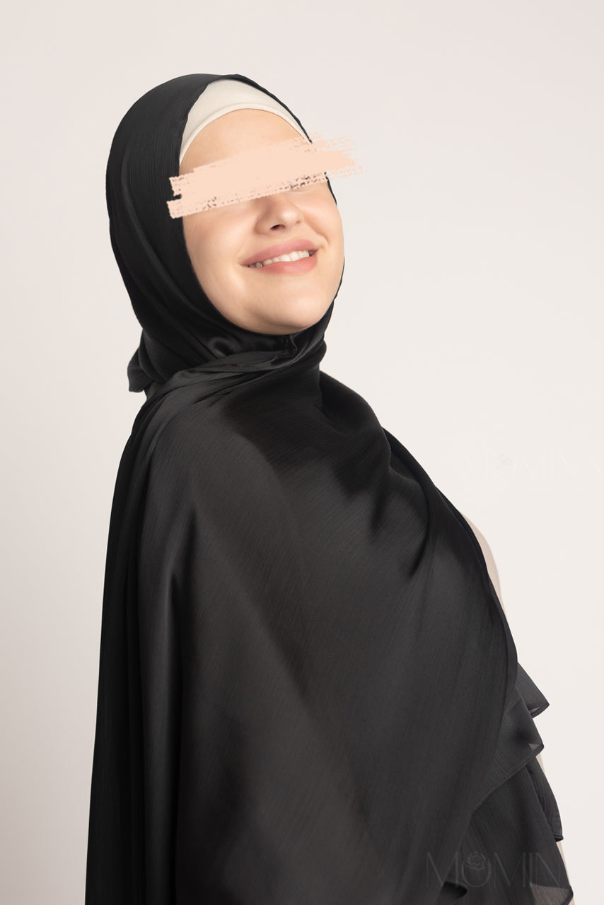 Silk Satin Crinkle Hijab - Metal