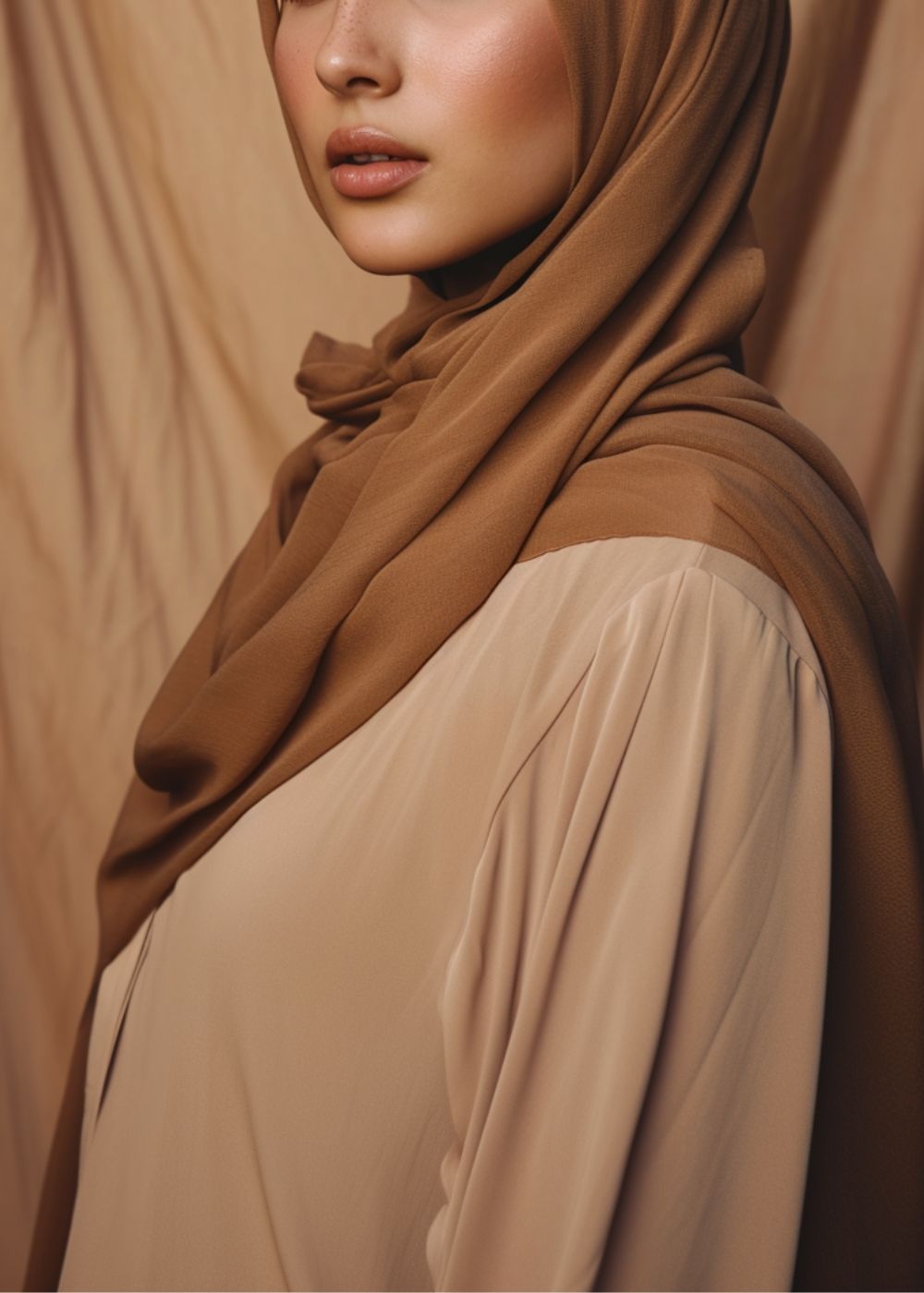 A hijabi wearing a brown rayon hijab from momina hijabs