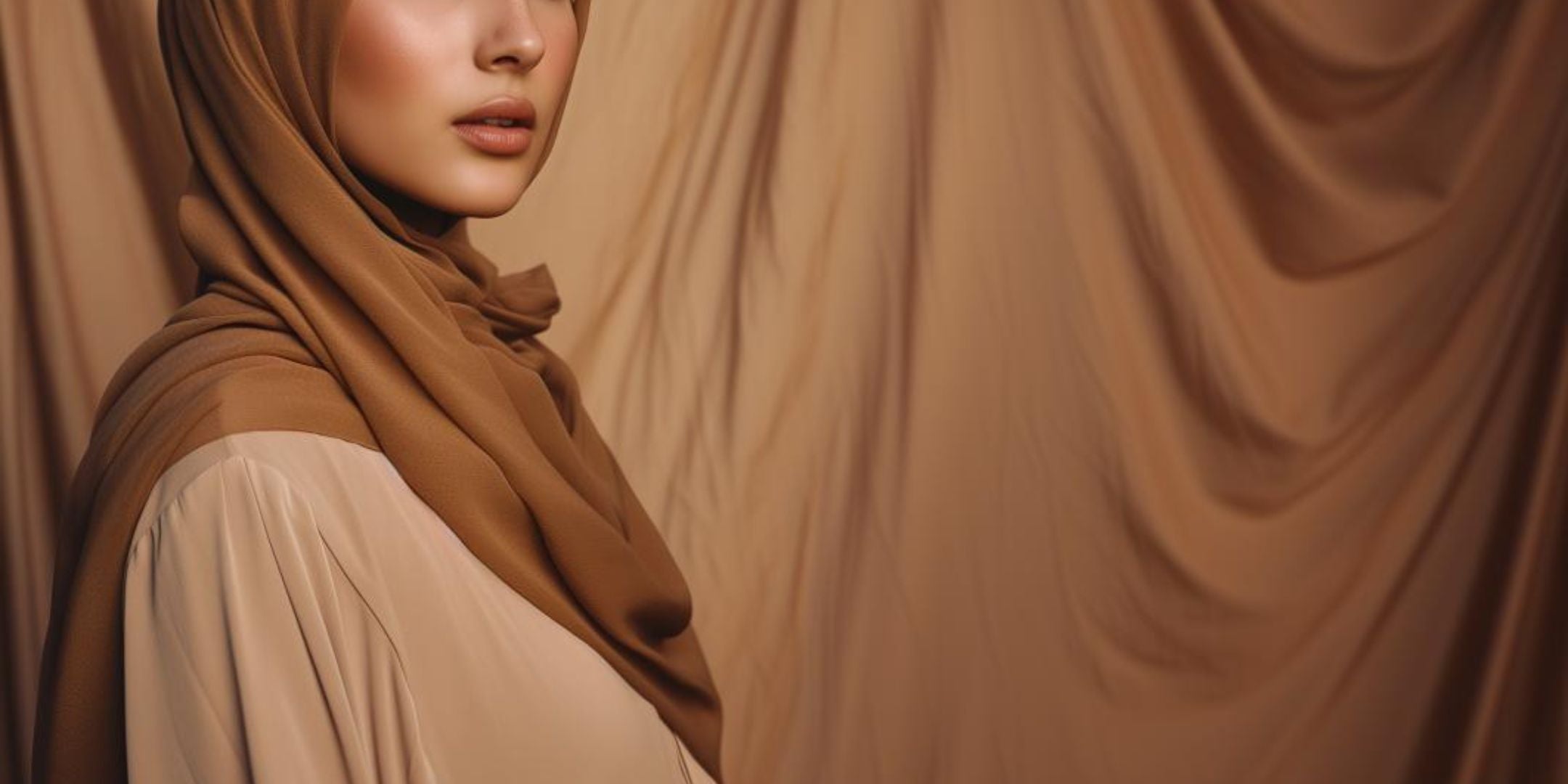 A hijabi wearing a medium brown chiffon hijab from momina hijabs