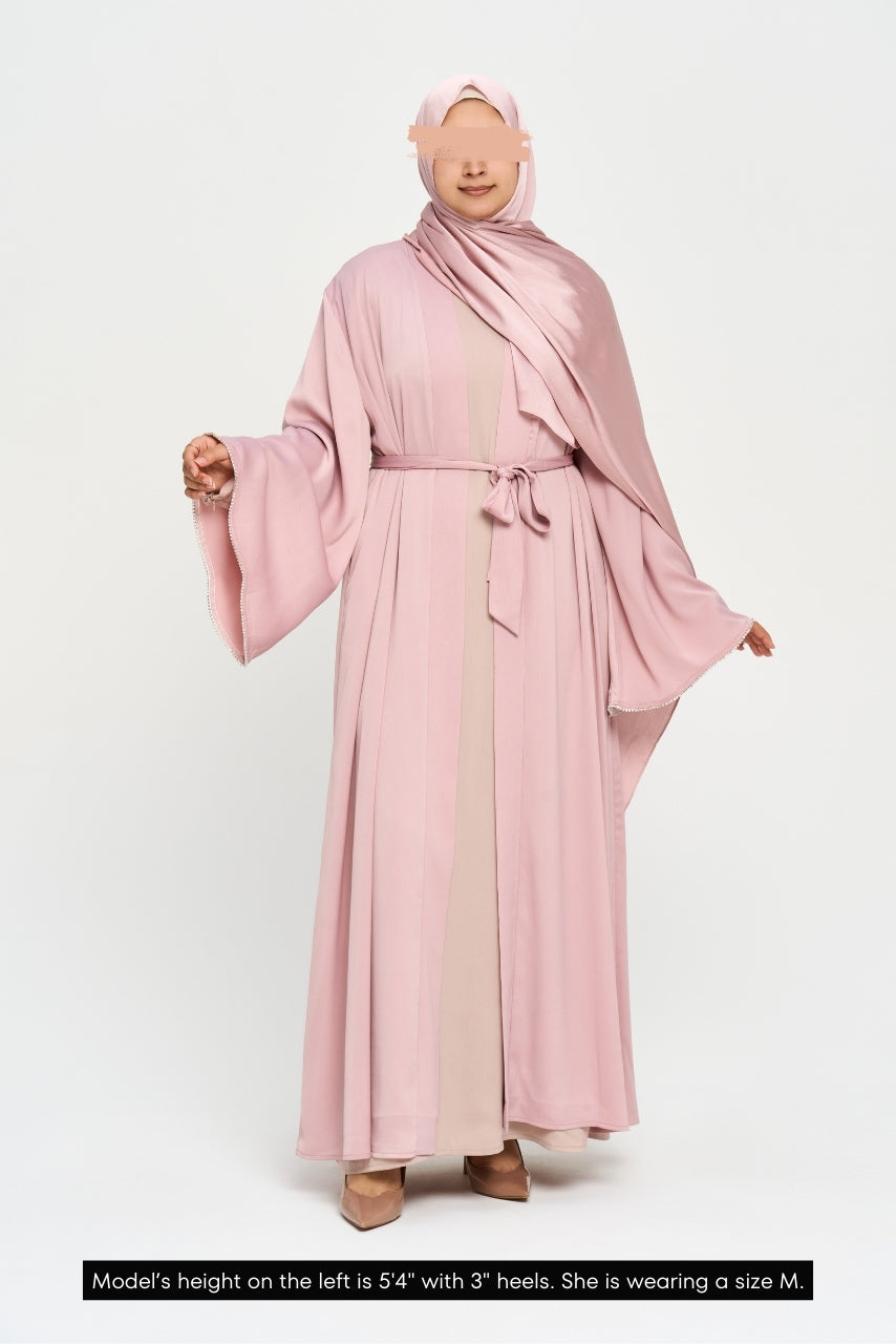 Nura Satin Open Front Abaya - Mauve Pink