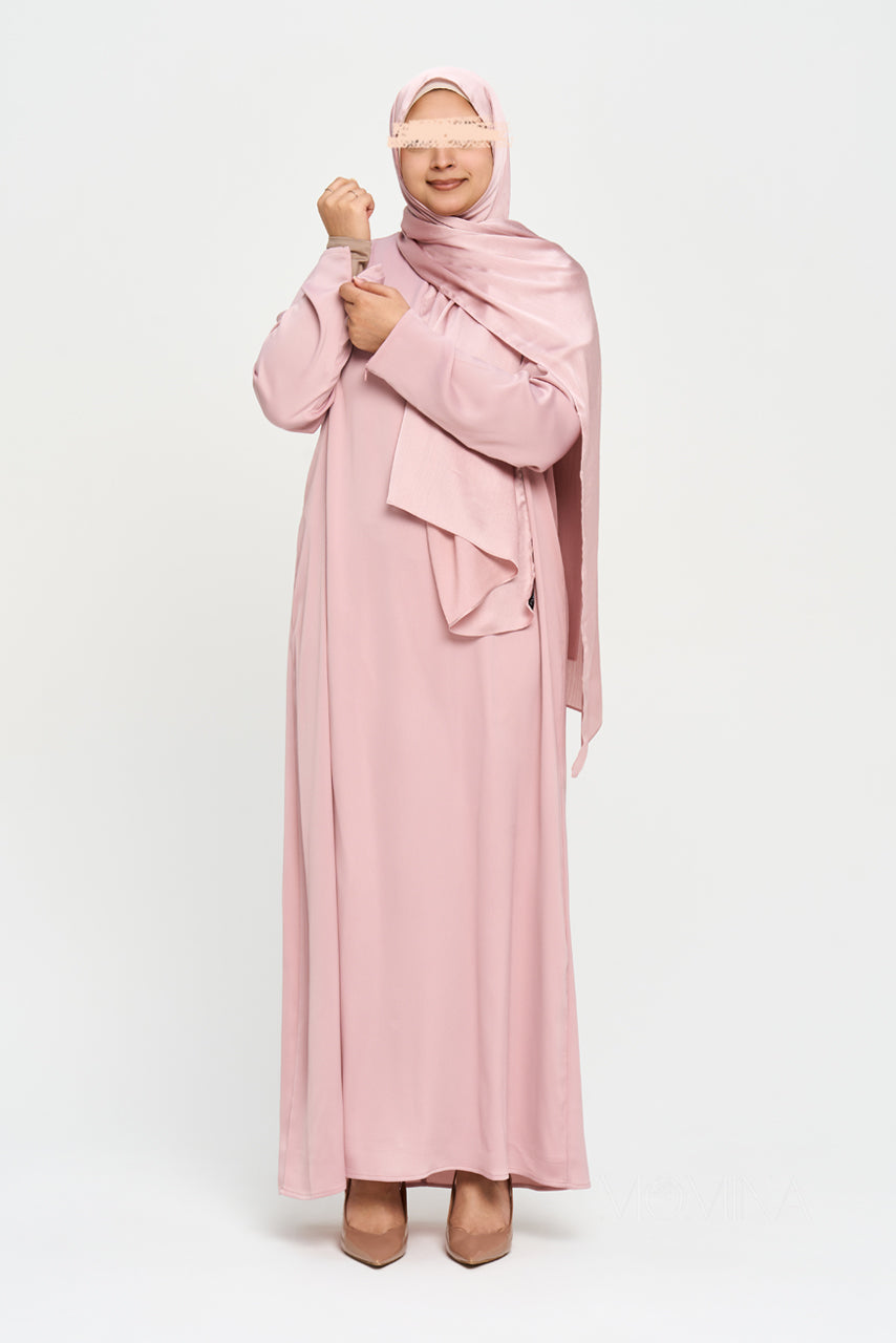 Nura Satin Straight Abaya - Mauve Pink