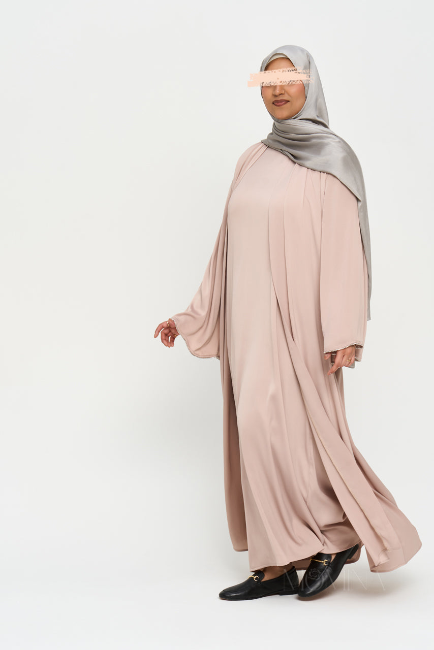 Nura Satin Abaya Set - Sandstone