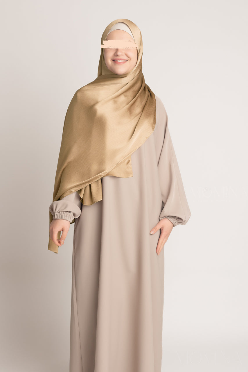 Hijab Froissé en Satin de Soie - Vieil Or