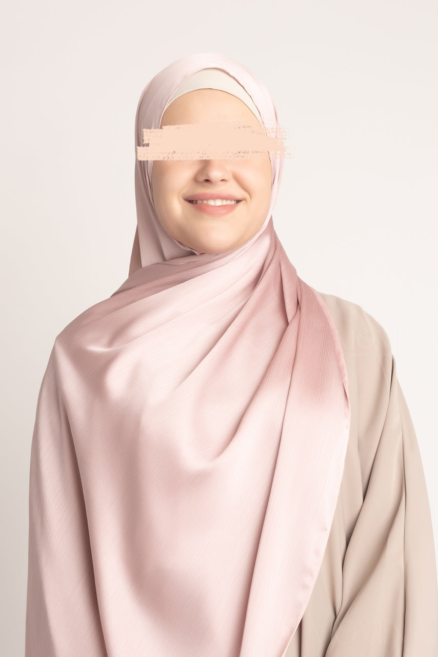 Hijab froissé en satin de soie - Pink Diamond