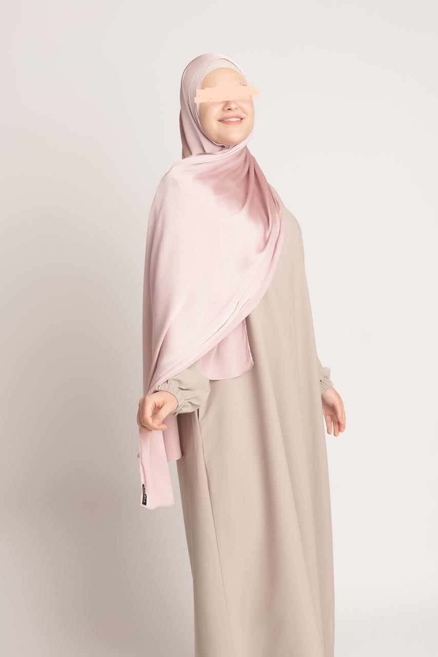 Hijab froissé en satin de soie - Pink Diamond