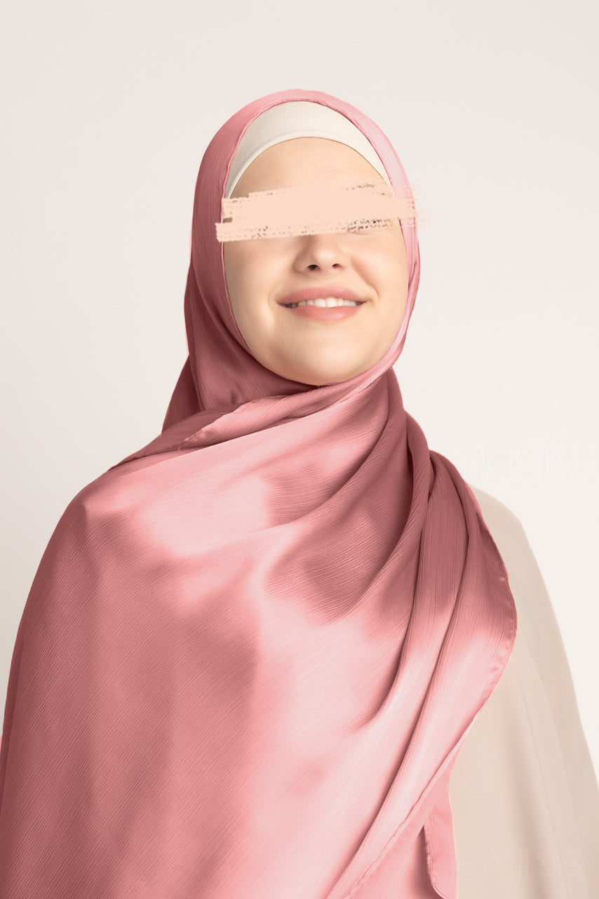 Hijab froissé en satin de soie - Pink Opal