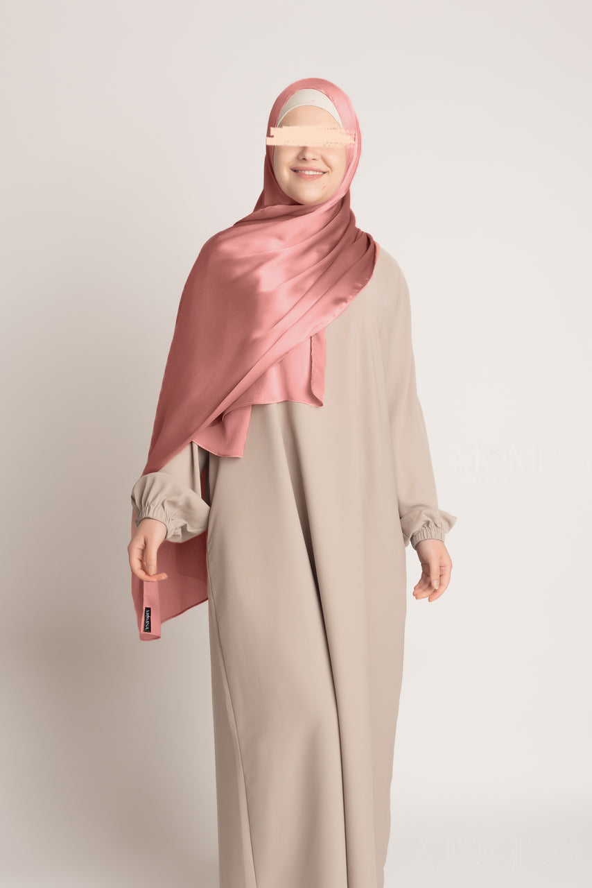 Hijab froissé en satin de soie - Pink Opal