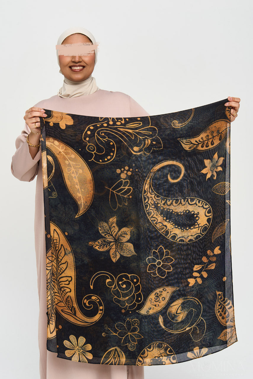 Printed Modal Hijab - Midnight Paisley