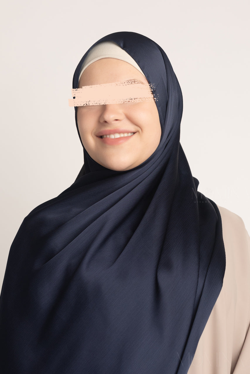 Hijab froissé en satin de soie - Royal Blue