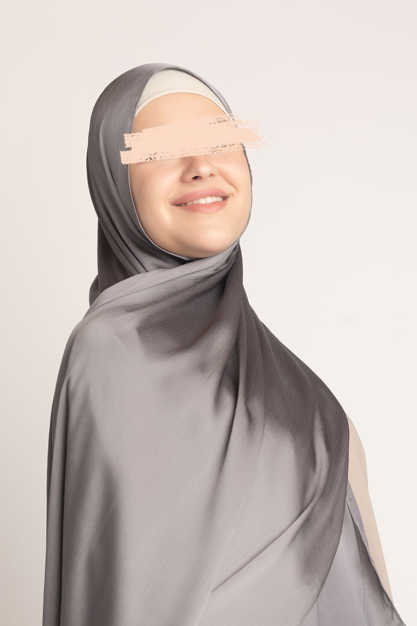 Silk Satin Crinkle Hijab - Silver Gray