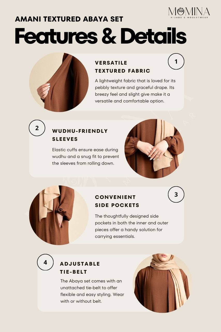 Amani Textured Abaya Outer - Cocoa Brown - Momina Hijabs & Modestwear ™