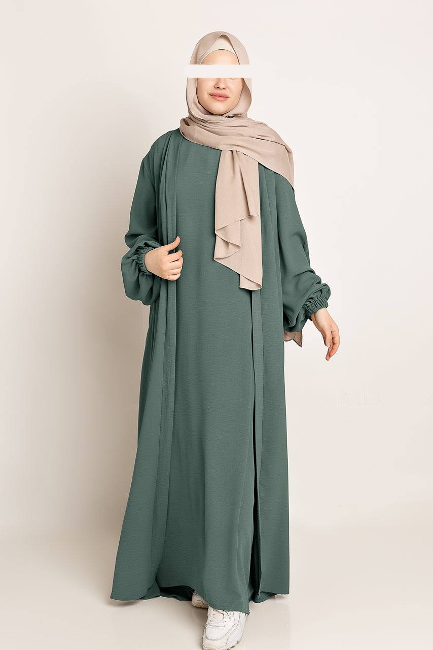 Amani Textured Abaya Set - Ash Blue - Momina Hijabs & Modestwear