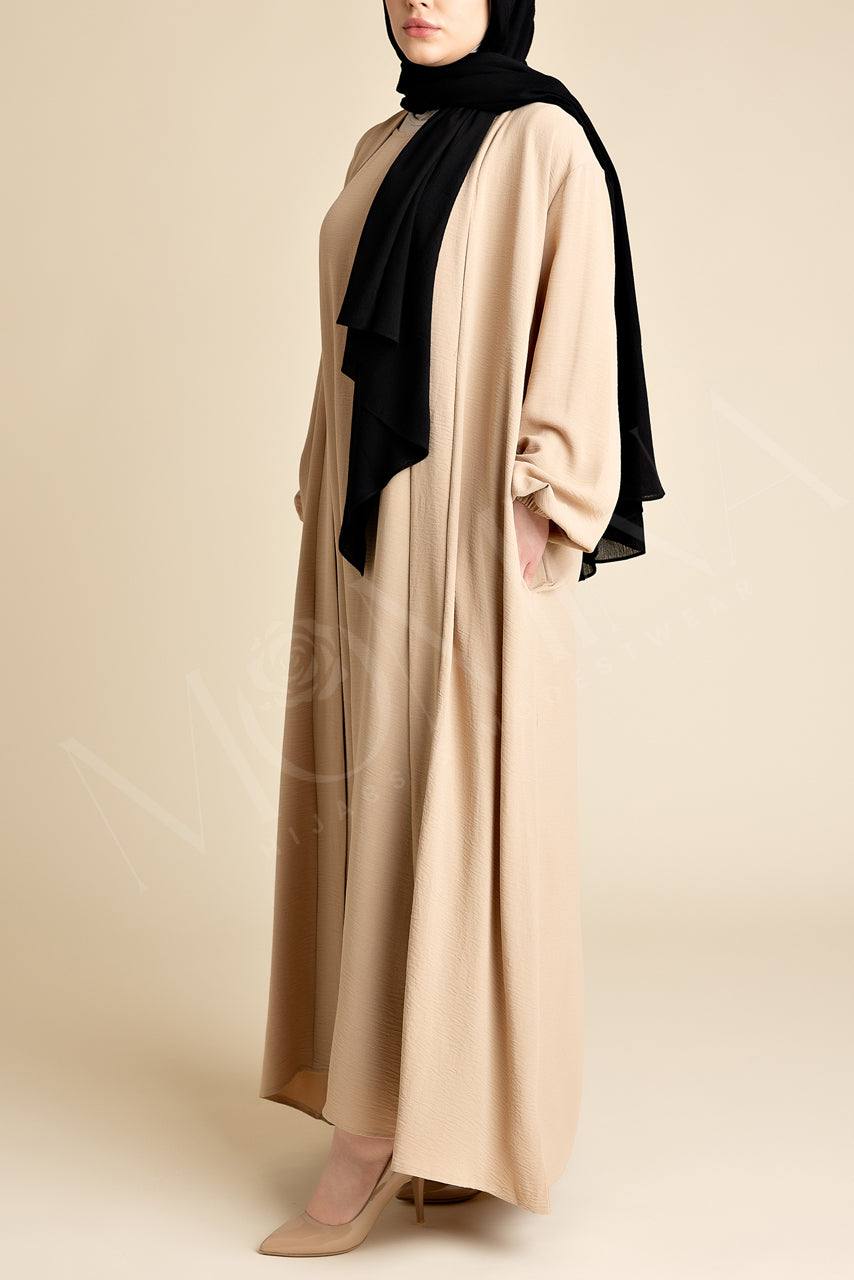 Amani Textured Abaya Set - Peanut - Momina Hijabs