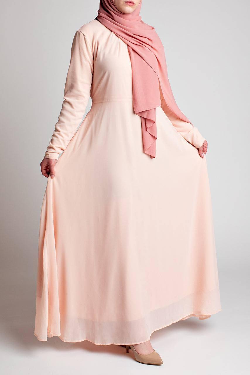 Belted Chiffon Maxi Dress - Blush Pink - Momina Modestwear