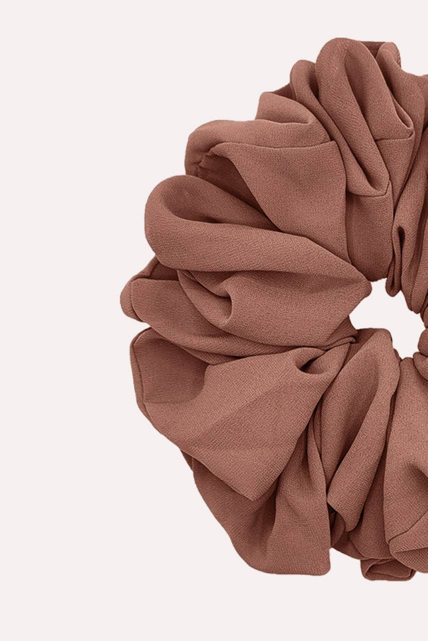 Close up of Hazelnut Chiffon Hijab Scrunchie by Momina Hijabs