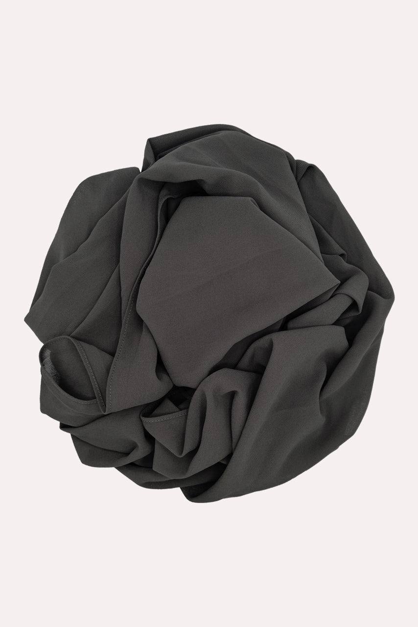Dark Grey Classic Chiffon Hijab - Charcoal - Rolled