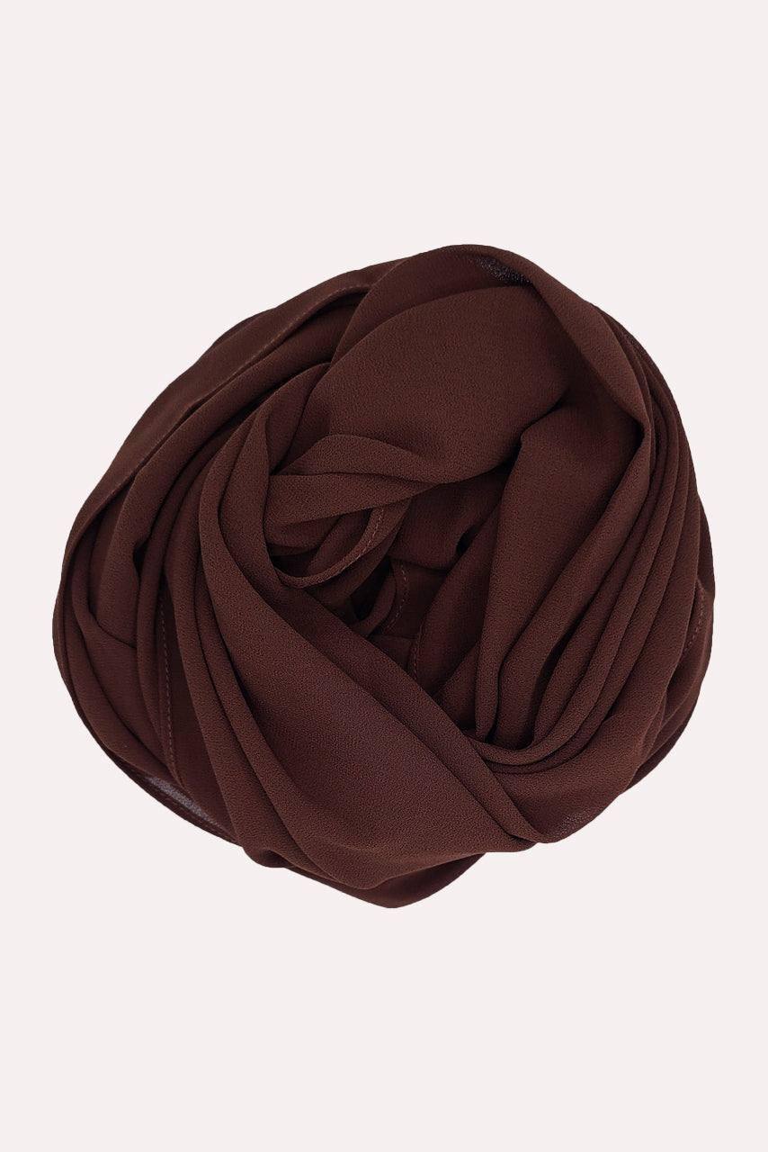 Brown Classic Chiffon Hijab - Dark Chocolate - Rolled