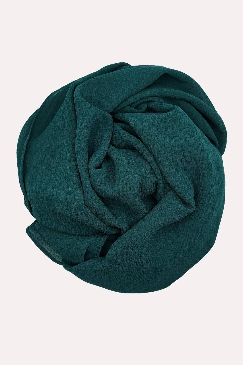 Dark Green Classic Chiffon Hijab - Emerald - Rolled