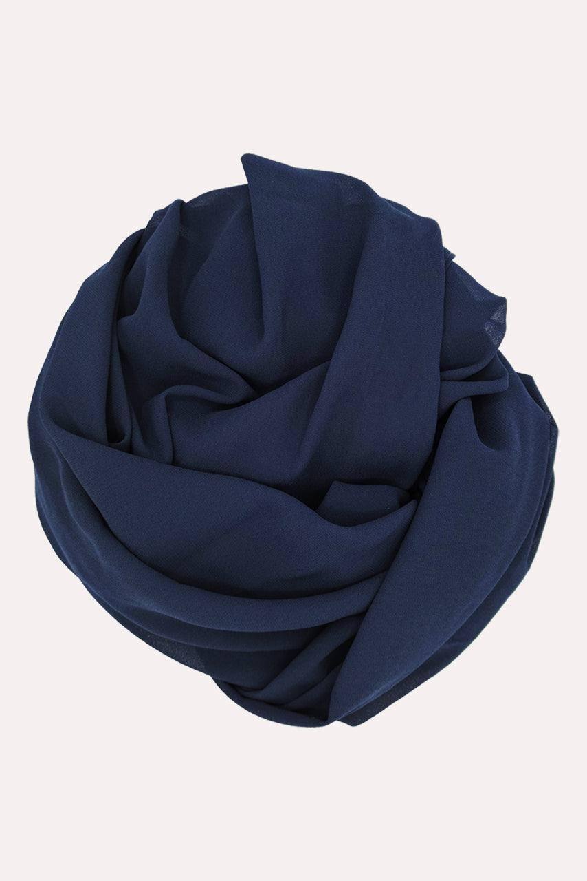 Dark Blue Classic Chiffon Hijab - Twilight - Rolled